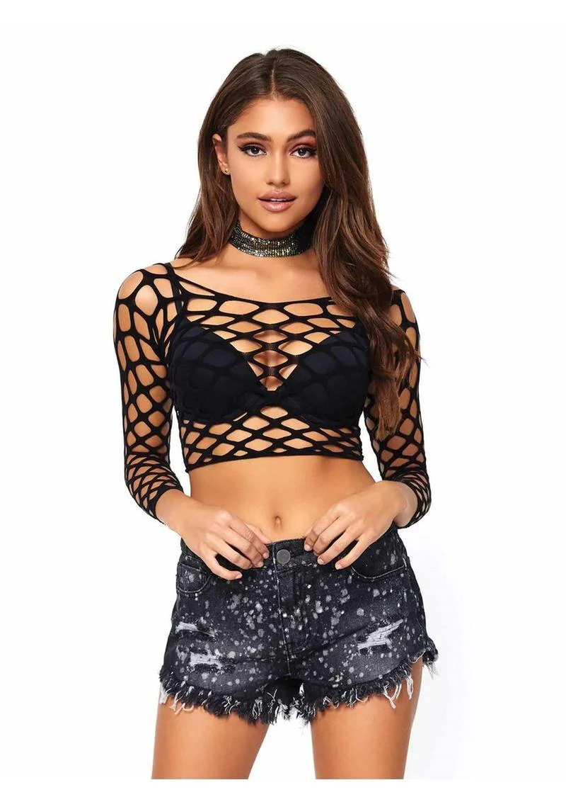Pothole Net Long Sleeved Crop Top