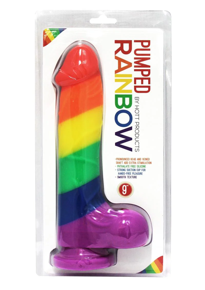 Pumped Rainbow Silicone Realistic Dildo with Balls - Image 2