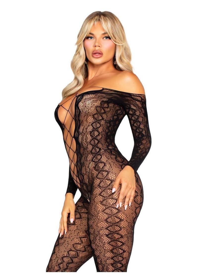 Python Net Crotchless Footless Lingerie Jumpsuit - Image 2