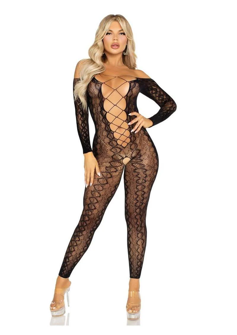 Python Net Crotchless Footless Lingerie Jumpsuit - Image 4