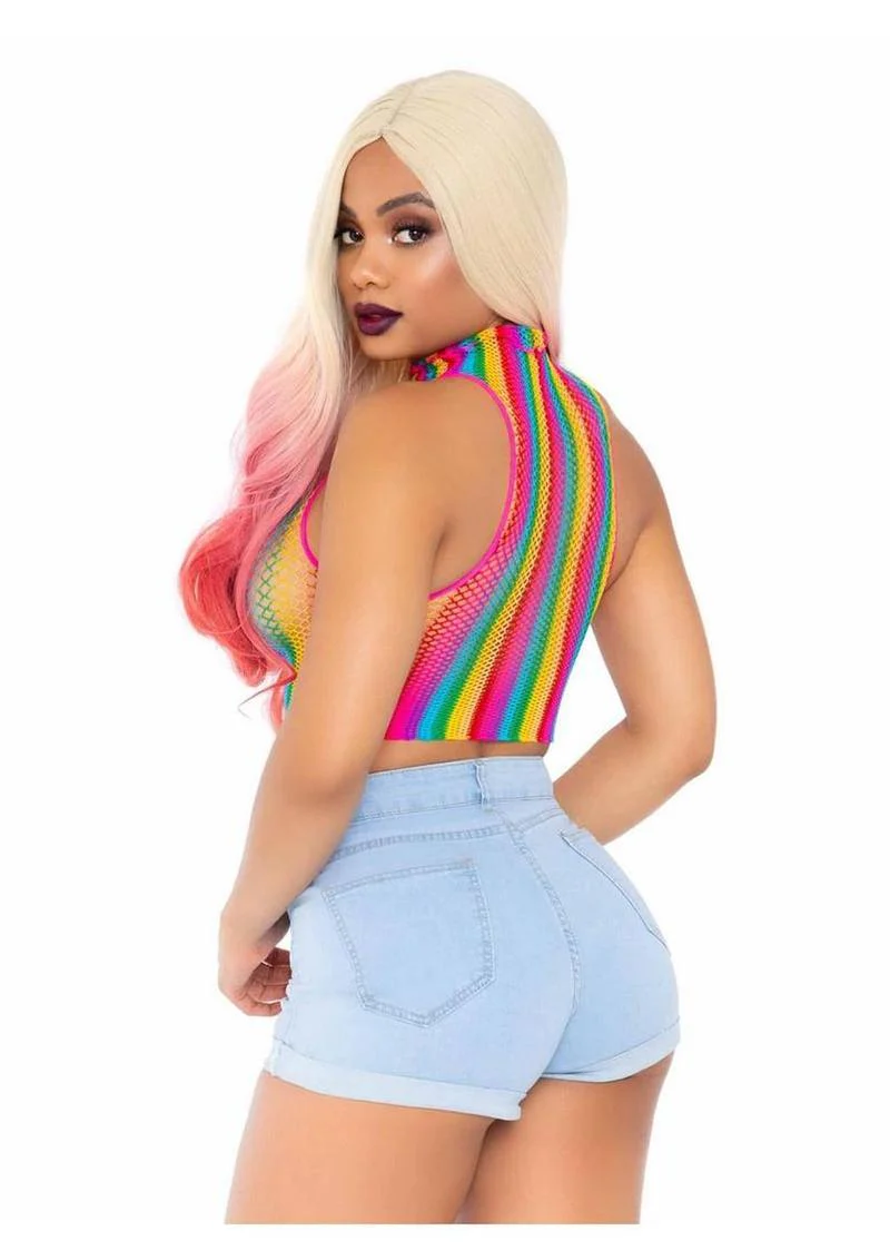 Rainbow Net High Neck Crop Top - Image 2