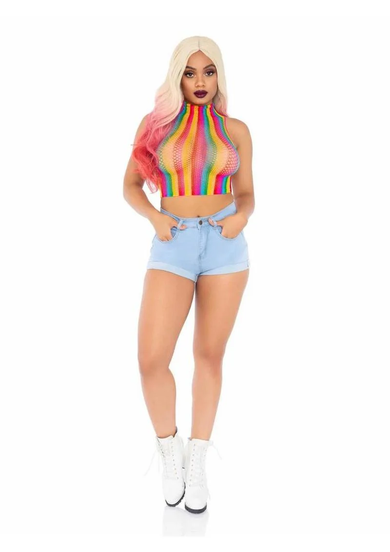 Rainbow Net High Neck Crop Top - Image 3
