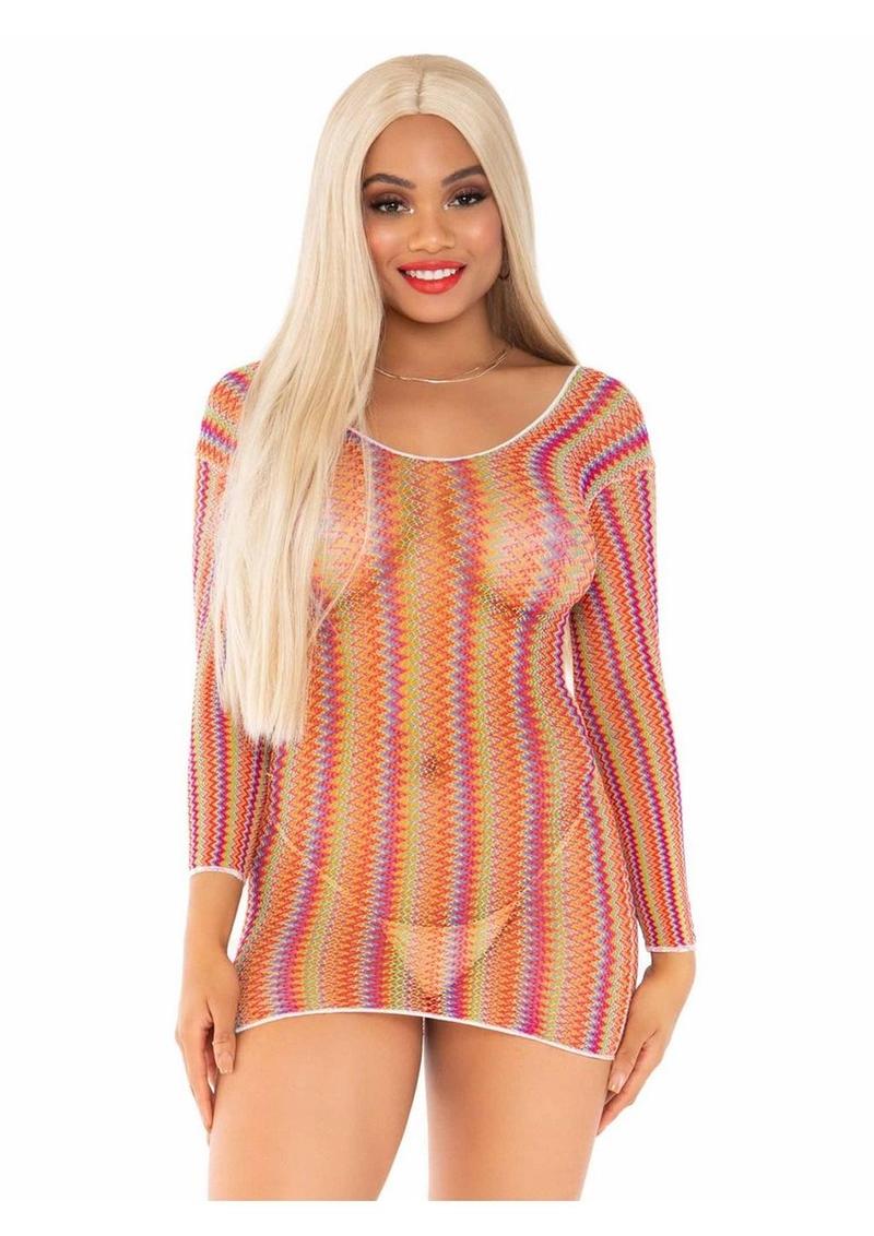 Rainbow Net Long Sleeve Mini Dress