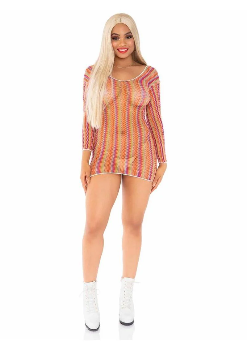 Rainbow Net Long Sleeve Mini Dress - Image 3