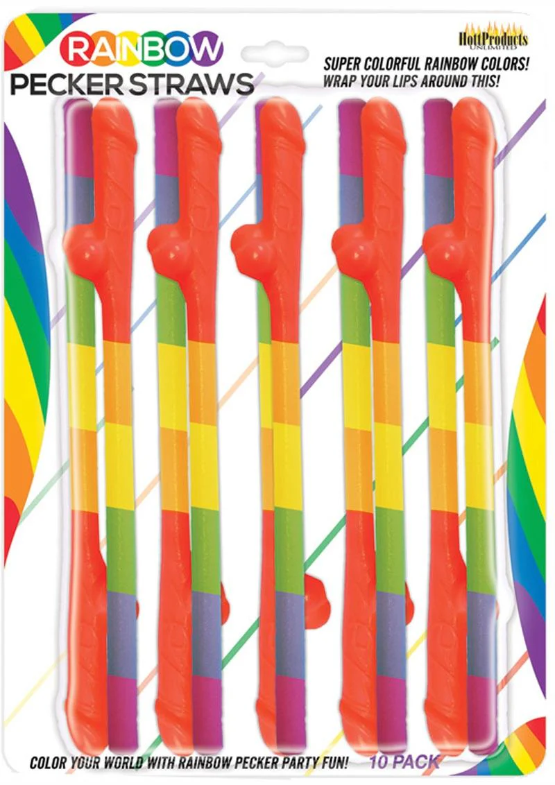 Rainbow Pecker Straws 10 Pack Fun And Colorful Party Drink Accessories - Image 2