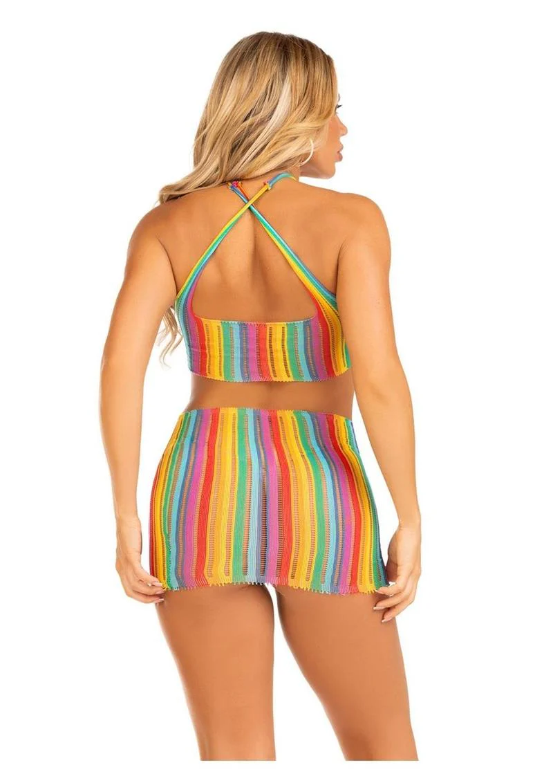 Rainbow Stripe Cross-Over Halter Mini Dress - Image 3