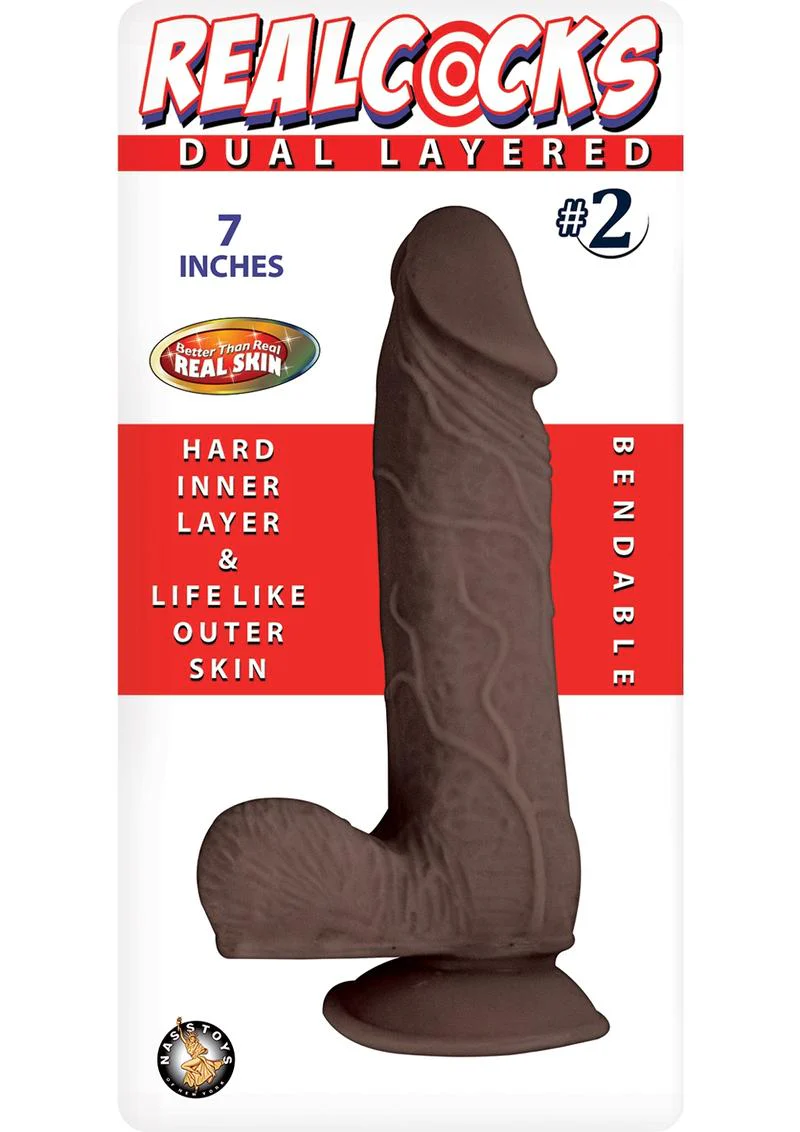 RealCocks Dual Layered #2 Bendable Dildo 7-Inch Realistic Caramel - Image 5