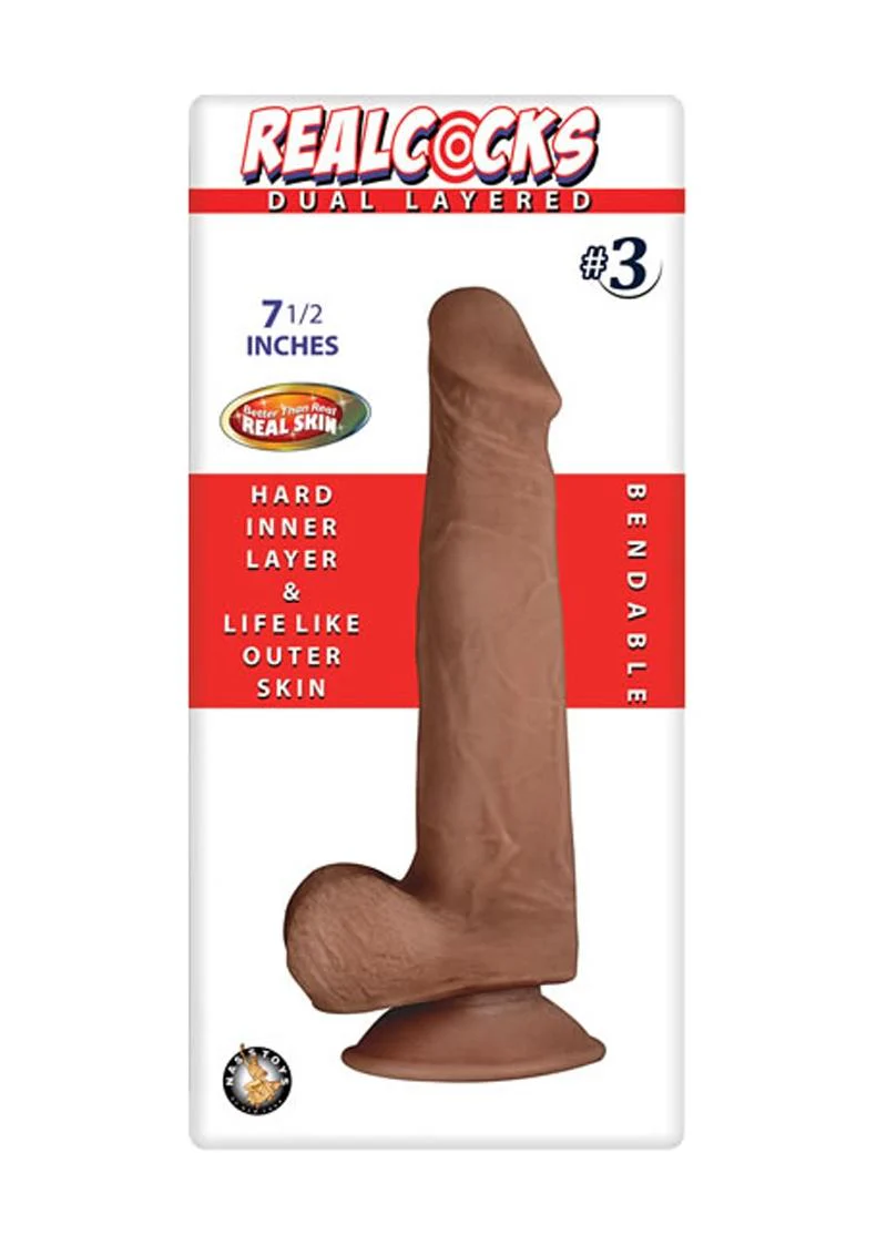 RealCocks Dual Layered #3 Bendable Dildo 7.5in Caramel Suction Base - Image 4