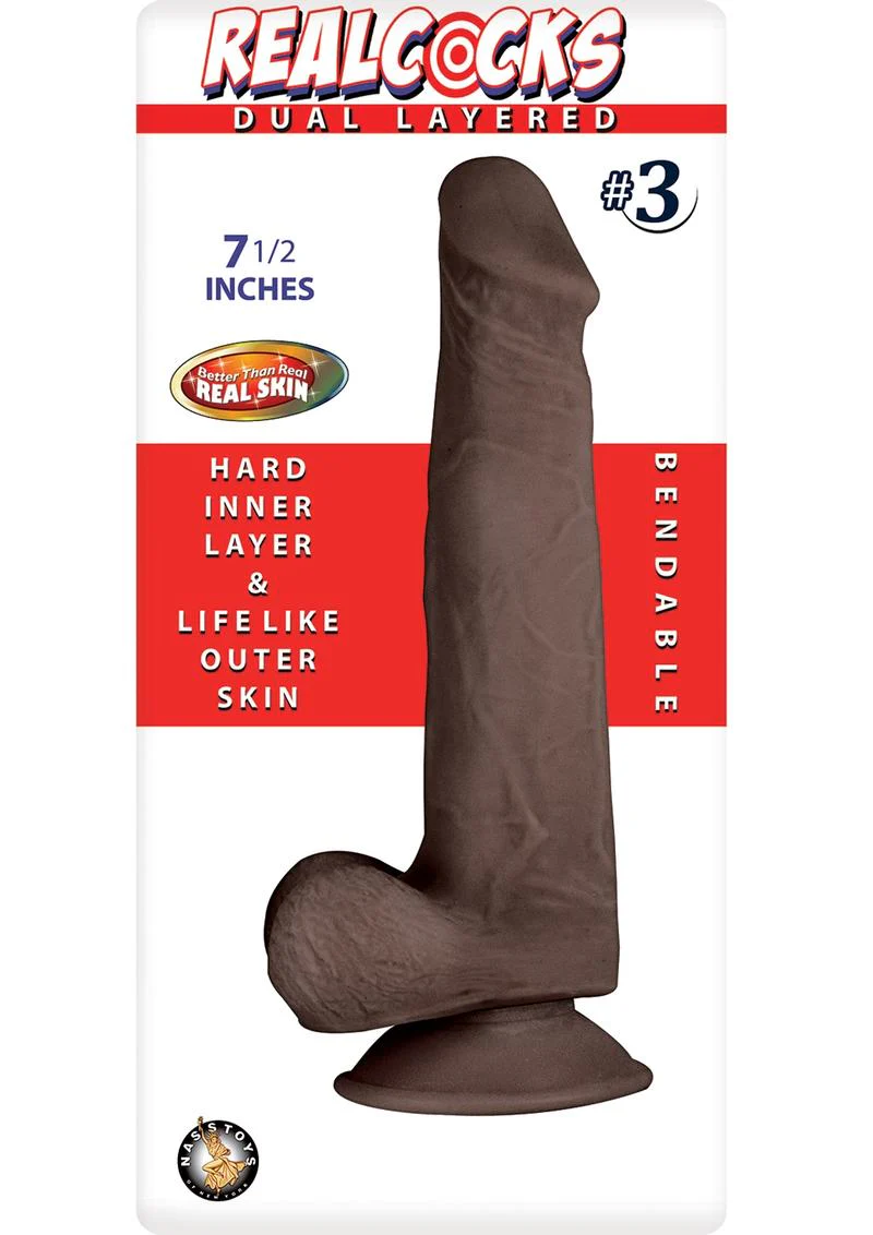 RealCocks Dual Layered #3 Bendable Dildo 7.5in Caramel Suction Base - Image 5