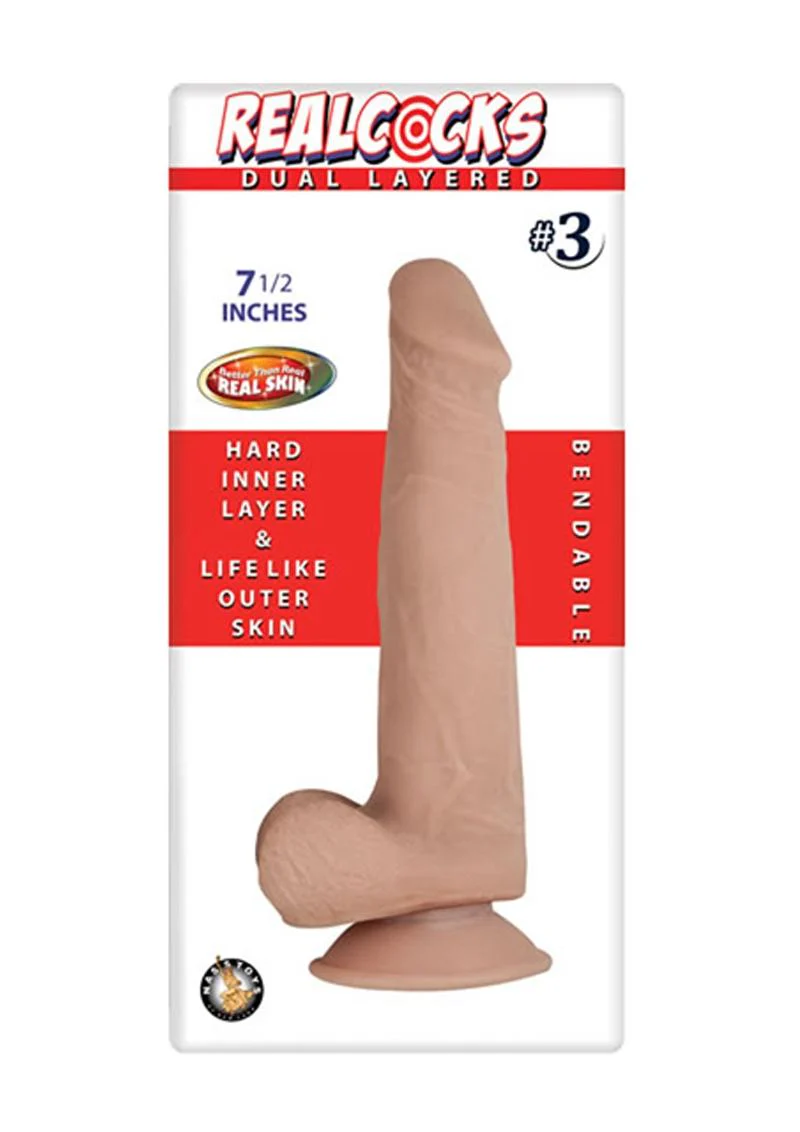 RealCocks Dual Layered #3 Bendable Dildo 7.5in Caramel Suction Base - Image 6