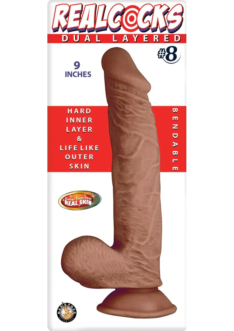 RealCocks Dual Layered #8 Bendable Dildo 9 Inch Lifelike Caramel - Image 3