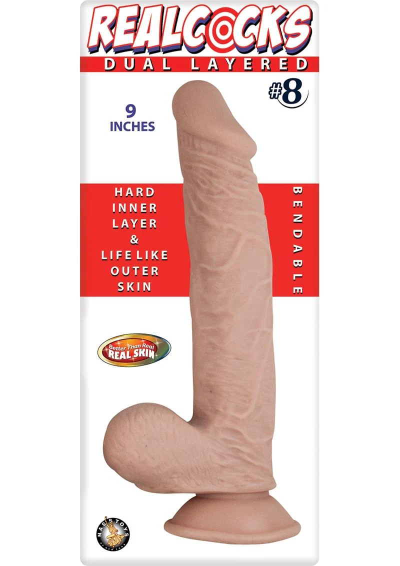 RealCocks Dual Layered #8 Bendable Dildo 9 Inch Lifelike Caramel - Image 4