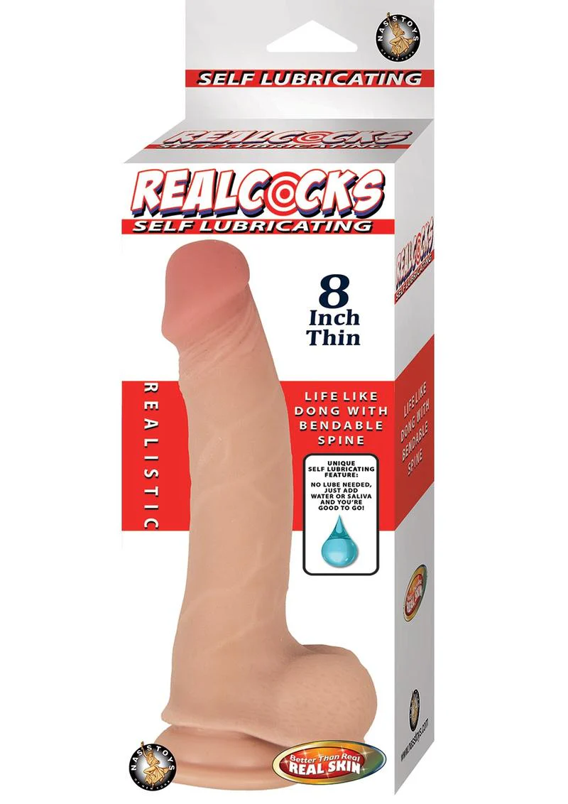 RealCocks Self-Lubricating Bendable Thin Dildo with Balls 8 Inch - Image 2