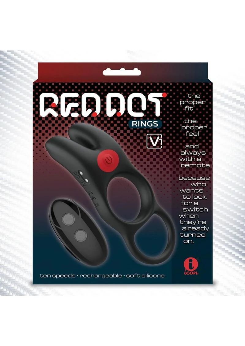 Red Dot V1 Silicone Rechargeable Vibrating Cock Ring with Remote Control - Image 4
