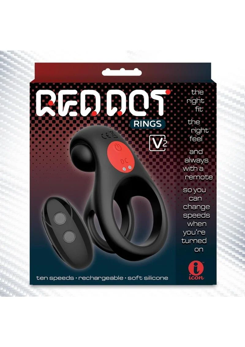 Red Dot V2 Rechargeable Silicone Vibrating Cock Ring with Remote Control - Image 4
