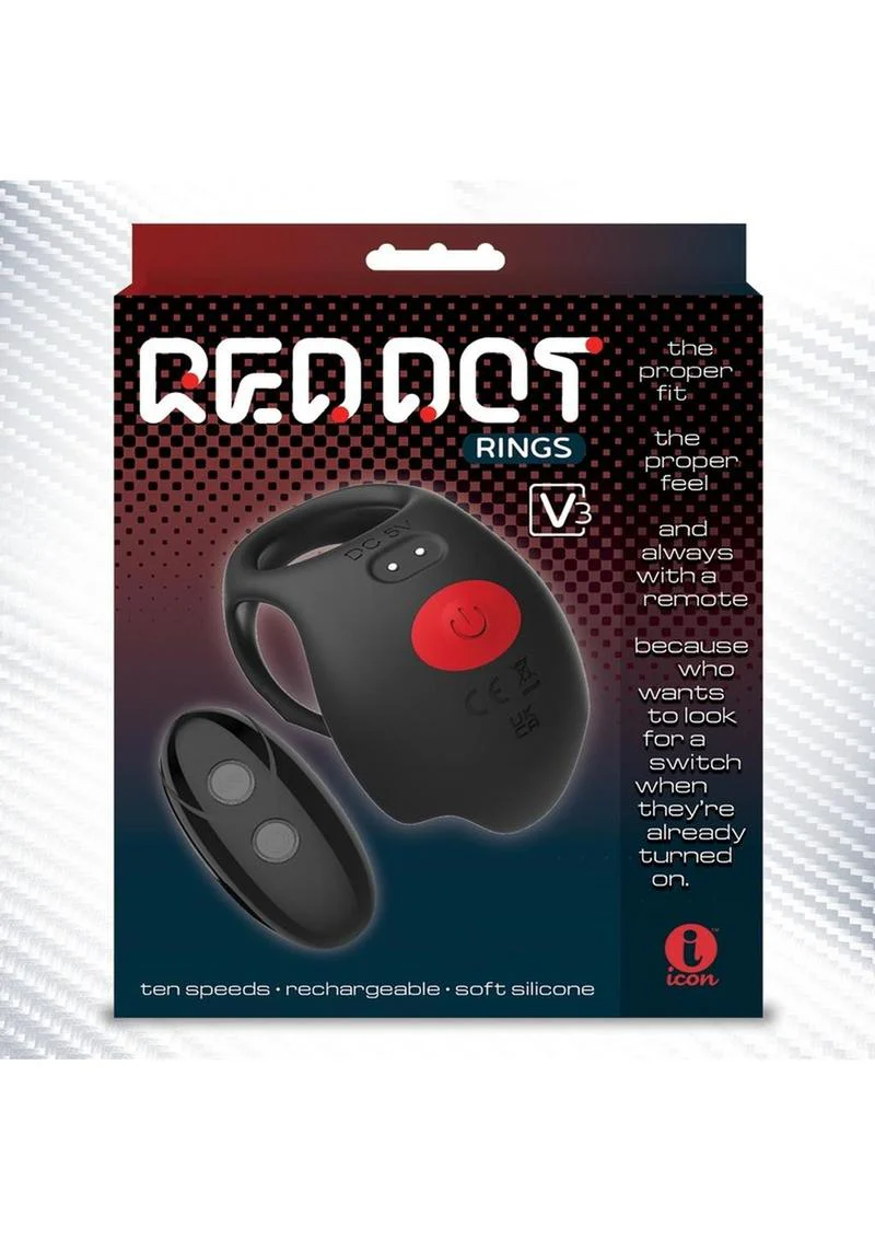 Red Dot V3 Rechargeable Silicone Vibrating Cock Ring with Remote Control - Image 4