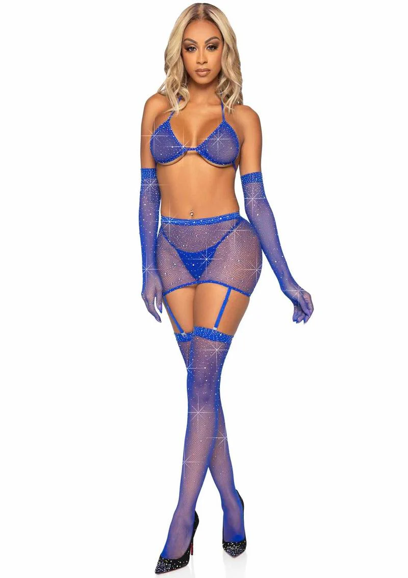 Rhinestone Fishnet Garter Skirt Set - Image 13