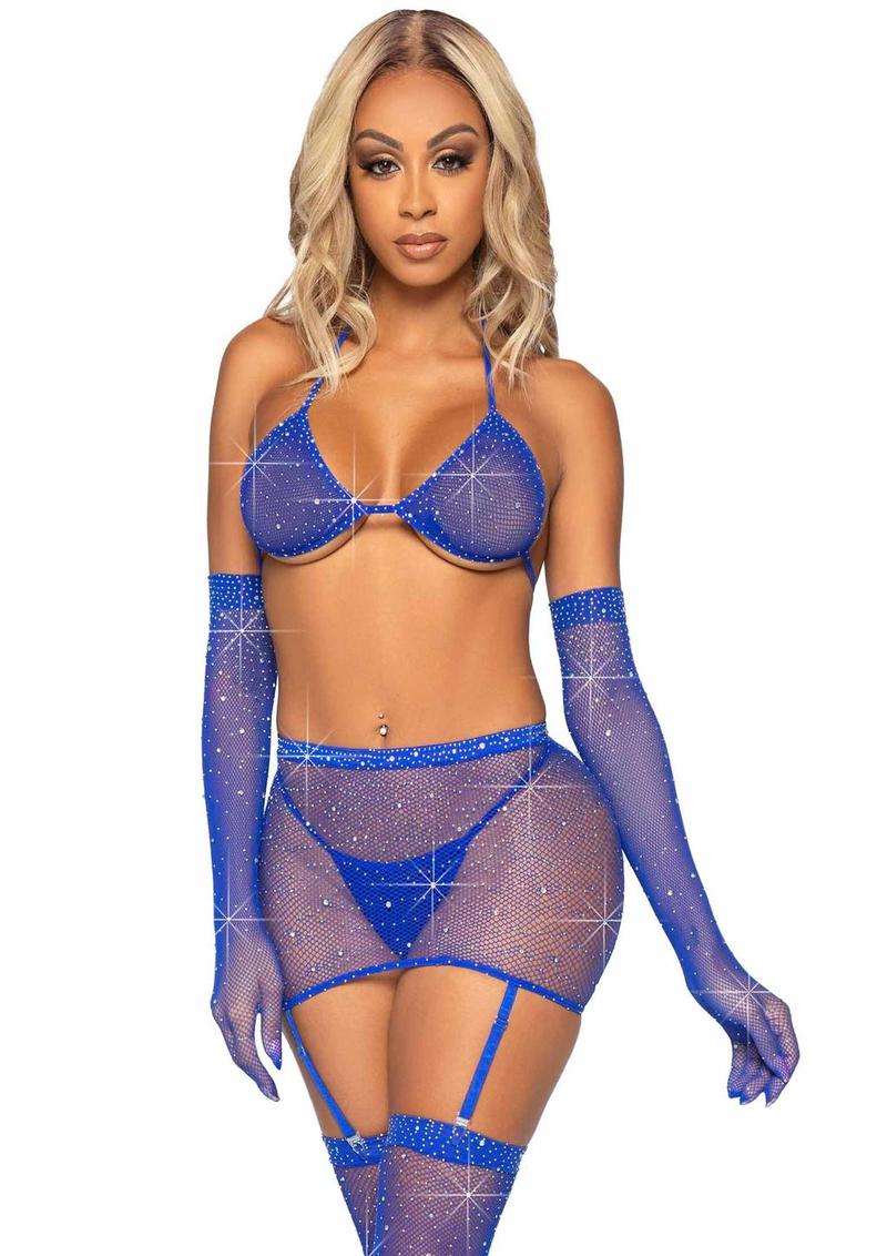 Rhinestone Fishnet Garter Skirt Set - Image 16