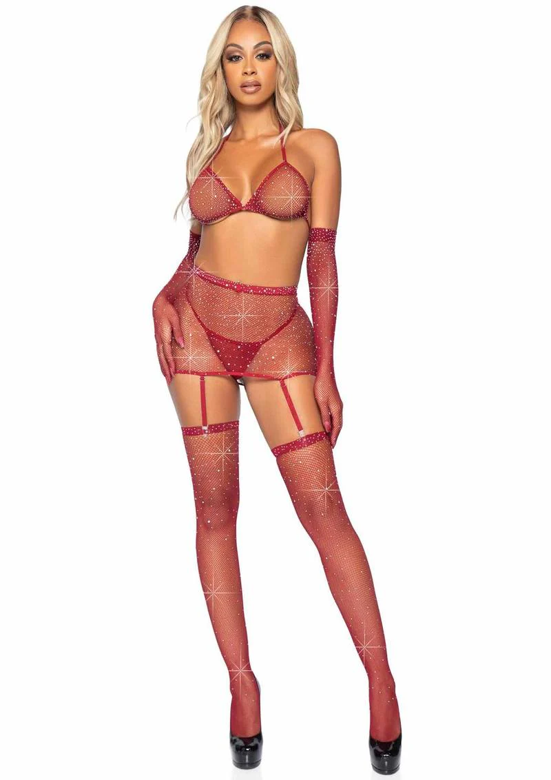 Rhinestone Fishnet Garter Skirt Set - Image 17