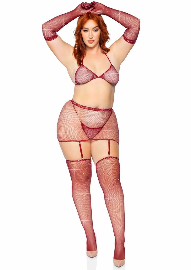 Rhinestone Fishnet Garter Skirt Set - Image 7