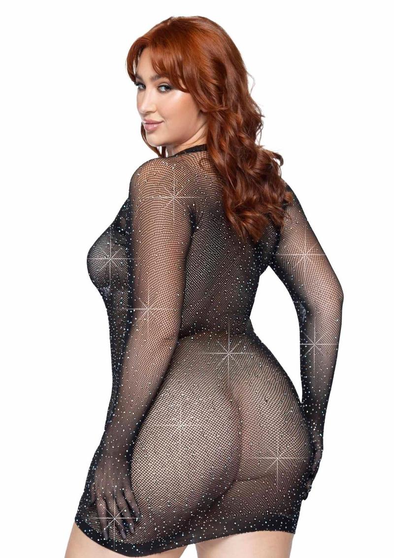 Rhinestone Fishnet Gloved Mini Dress - Image 2