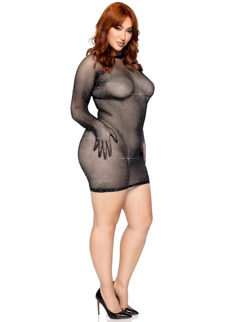 Rhinestone Fishnet Gloved Mini Dress - Image 3