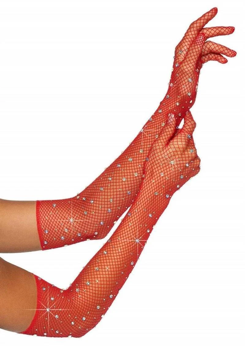 Rhinestone Fishnet Opera Length Gloves - Image 2