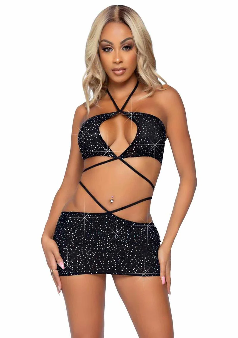 Rhinestone Keyhole Bandeau Top and Low Rise Skirt - Image 5