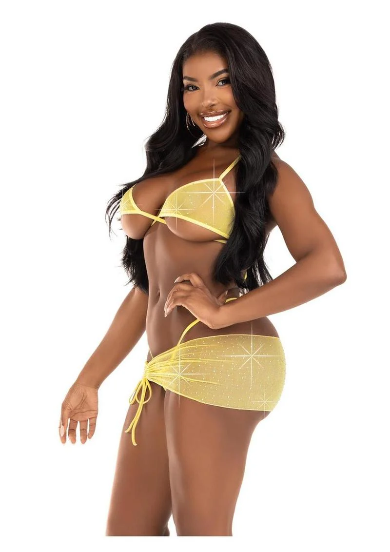 Rhinestone Mesh Wrap Around Bra Top And G-String Panty - Image 2