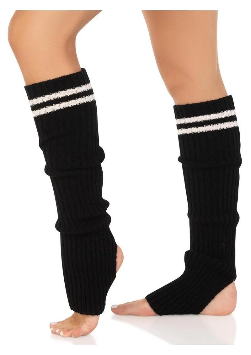 Ribbed Stirrup Leg Warmers with Athletic Stripe - Image 13