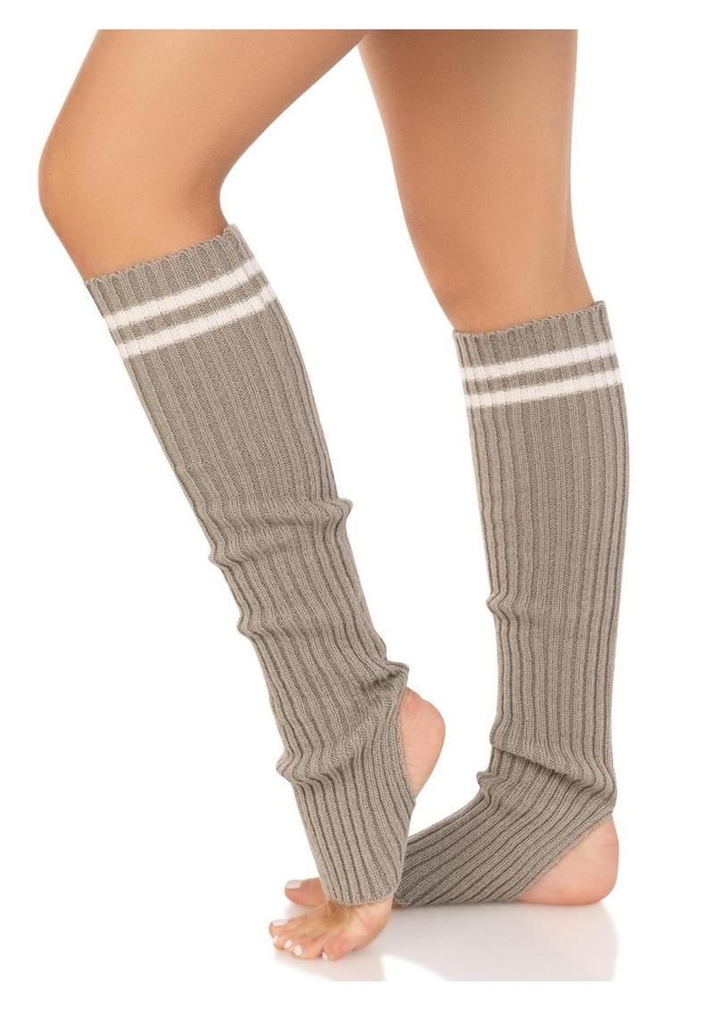 Ribbed Stirrup Leg Warmers with Athletic Stripe - Image 9
