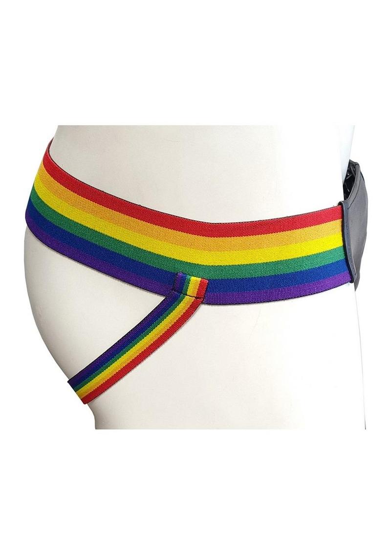 Rouge Leather Jock Strap with Pride Stripes Leather Pouch - Image 3