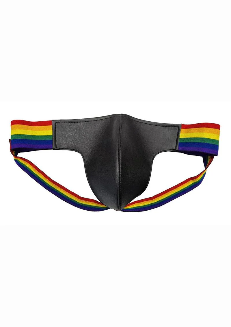 Rouge Leather Jock Strap with Pride Stripes Leather Pouch - Image 5