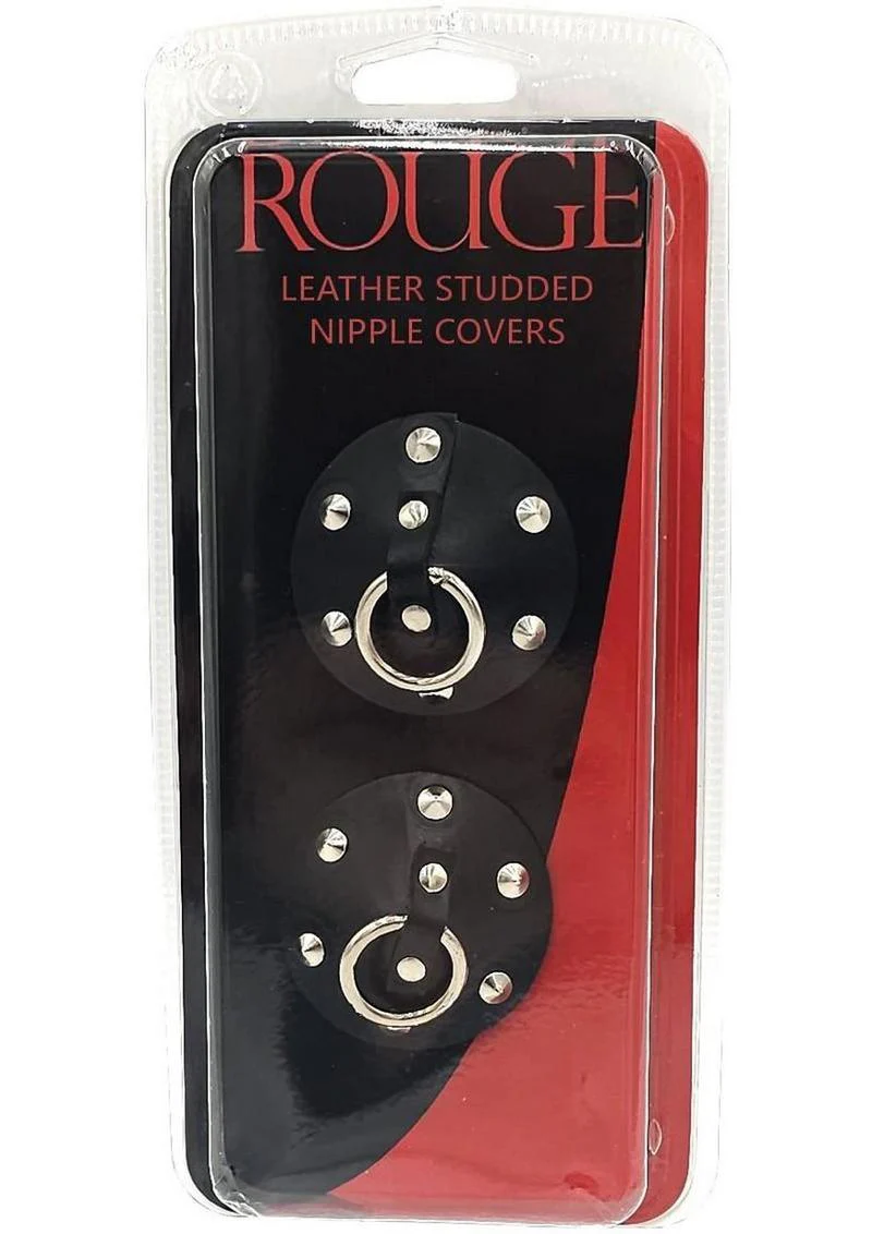 Rouge Leather Studded Nipple Covers with Metal Ring Accent - Image 2