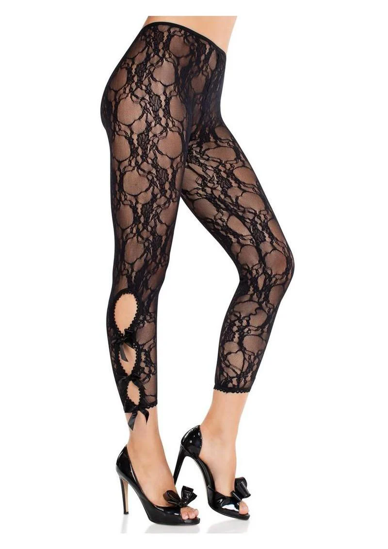 Scalloped Floral Lace Footless Capri Tights With Bows - Image 2