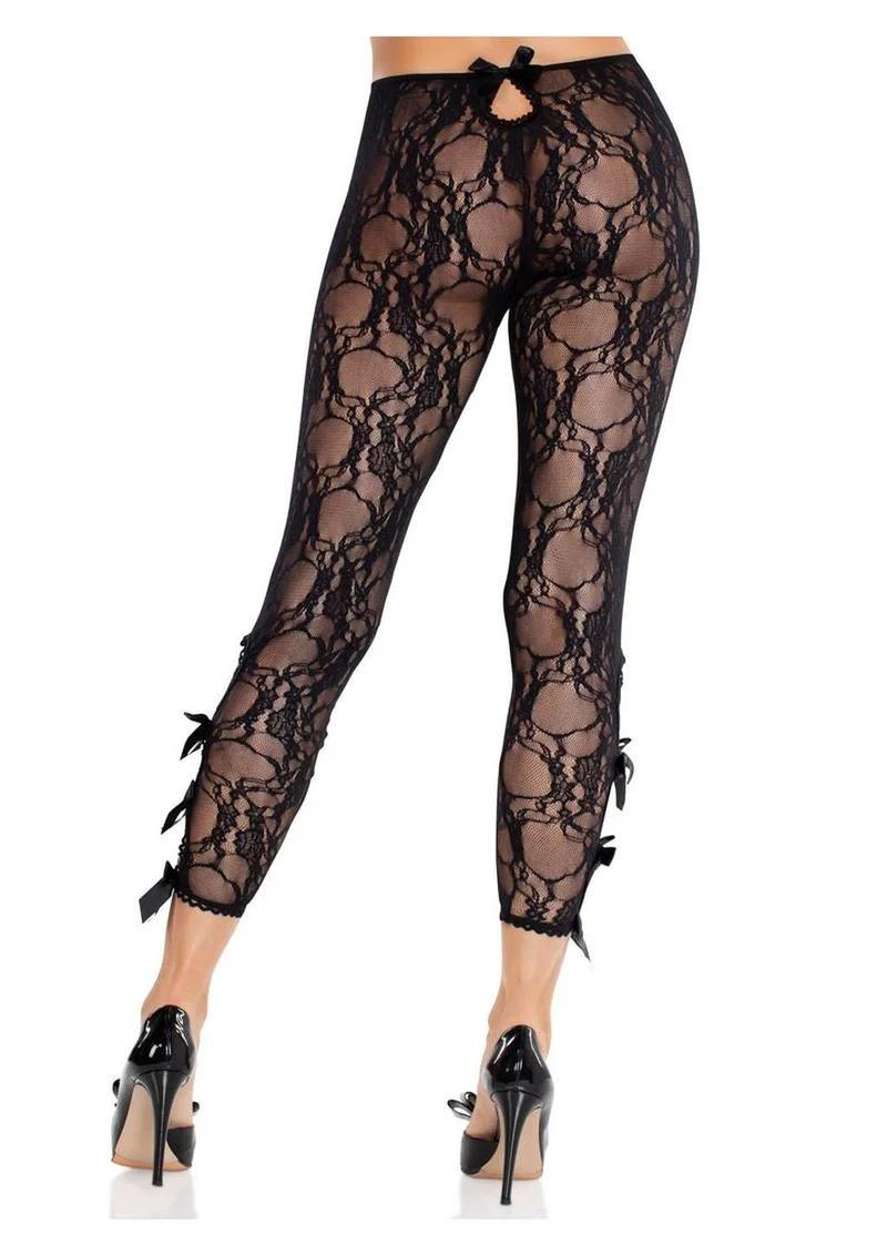Scalloped Floral Lace Footless Capri Tights With Bows - Image 3