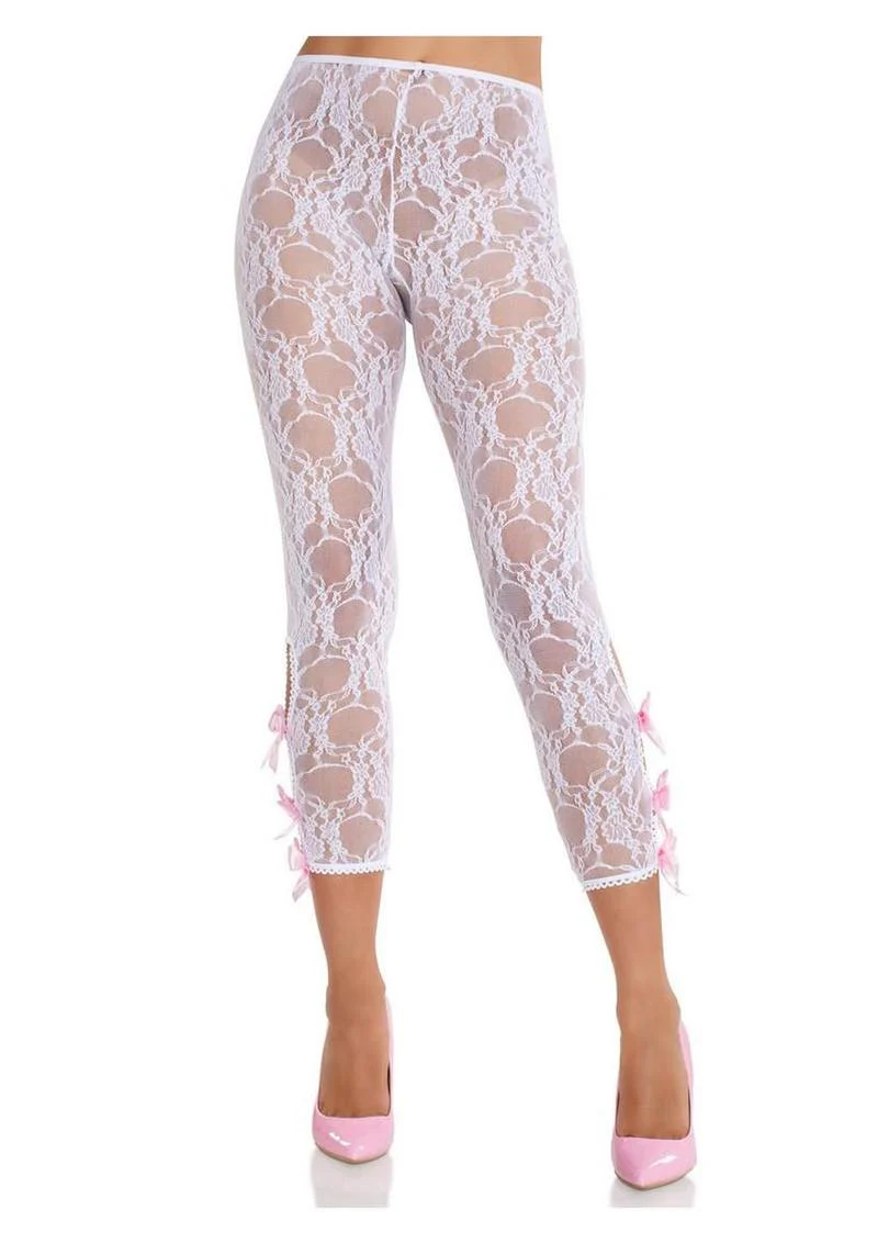 Scalloped Floral Lace Footless Capri Tights With Bows - Image 4