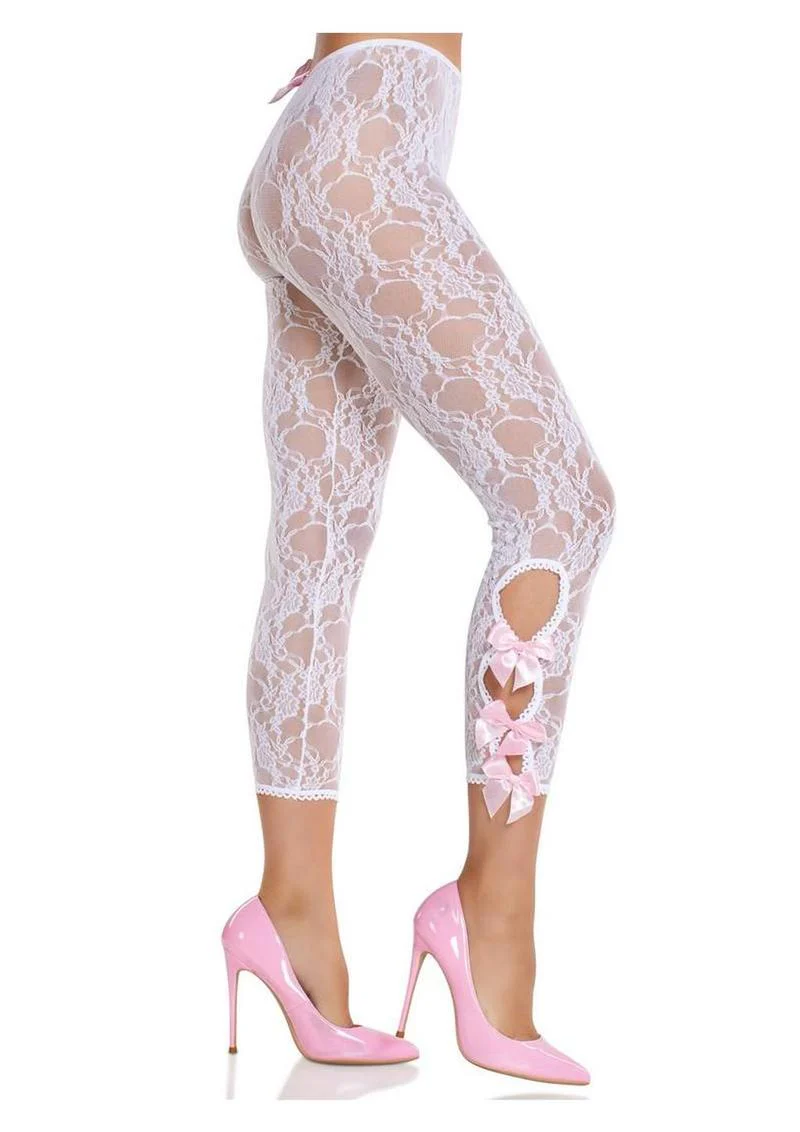Scalloped Floral Lace Footless Capri Tights With Bows - Image 5