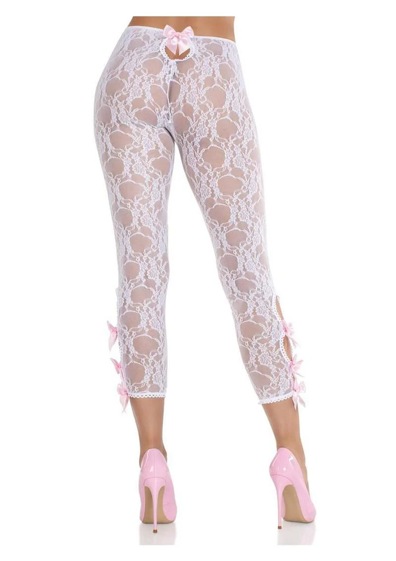 Scalloped Floral Lace Footless Capri Tights With Bows - Image 6