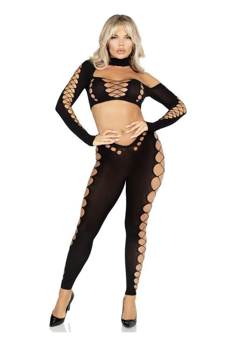 Seamless Asymmetrical Cut Out Crop Top And Footless Tights - Image 4