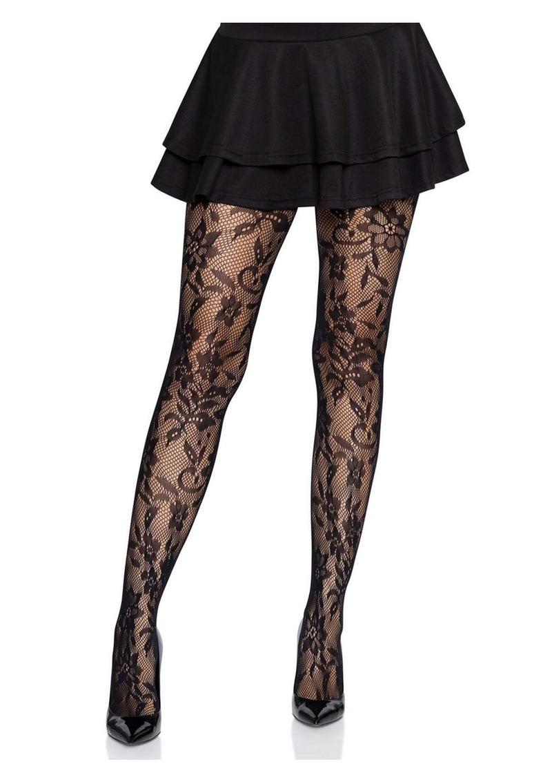 Seamless Chantilly Floral Lace Tights - Image 2