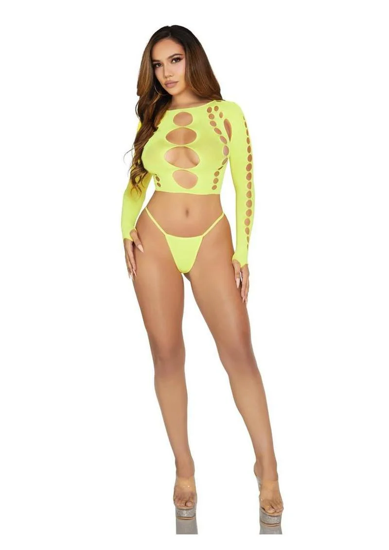 Seamless Cut Out Long Sleeve Crop Top and G-String Panty - Image 4