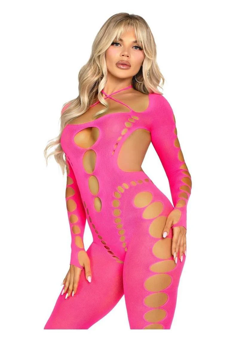 Seamless Opaque Cut Out Footless Bodystocking - Image 2