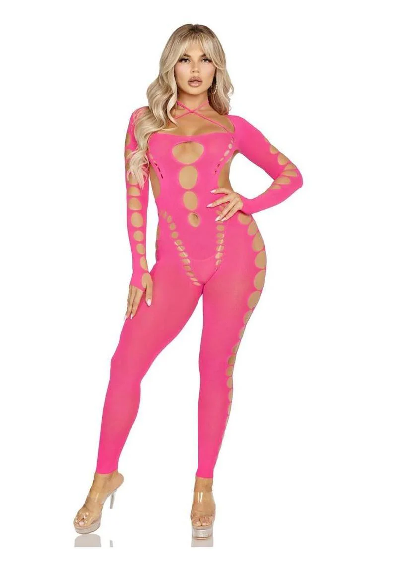 Seamless Opaque Cut Out Footless Bodystocking - Image 4