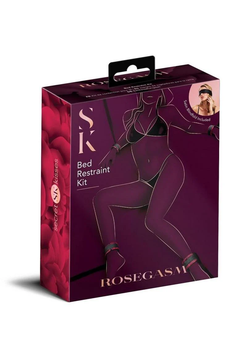 Secret Kisses Rosegasm Bed Restraint Kit with Satin Blindfold - Image 2