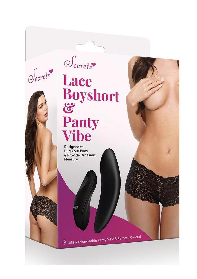 Secrets Lace Boyshort And Rechargeable Panty Vibe with Remote - Image 4