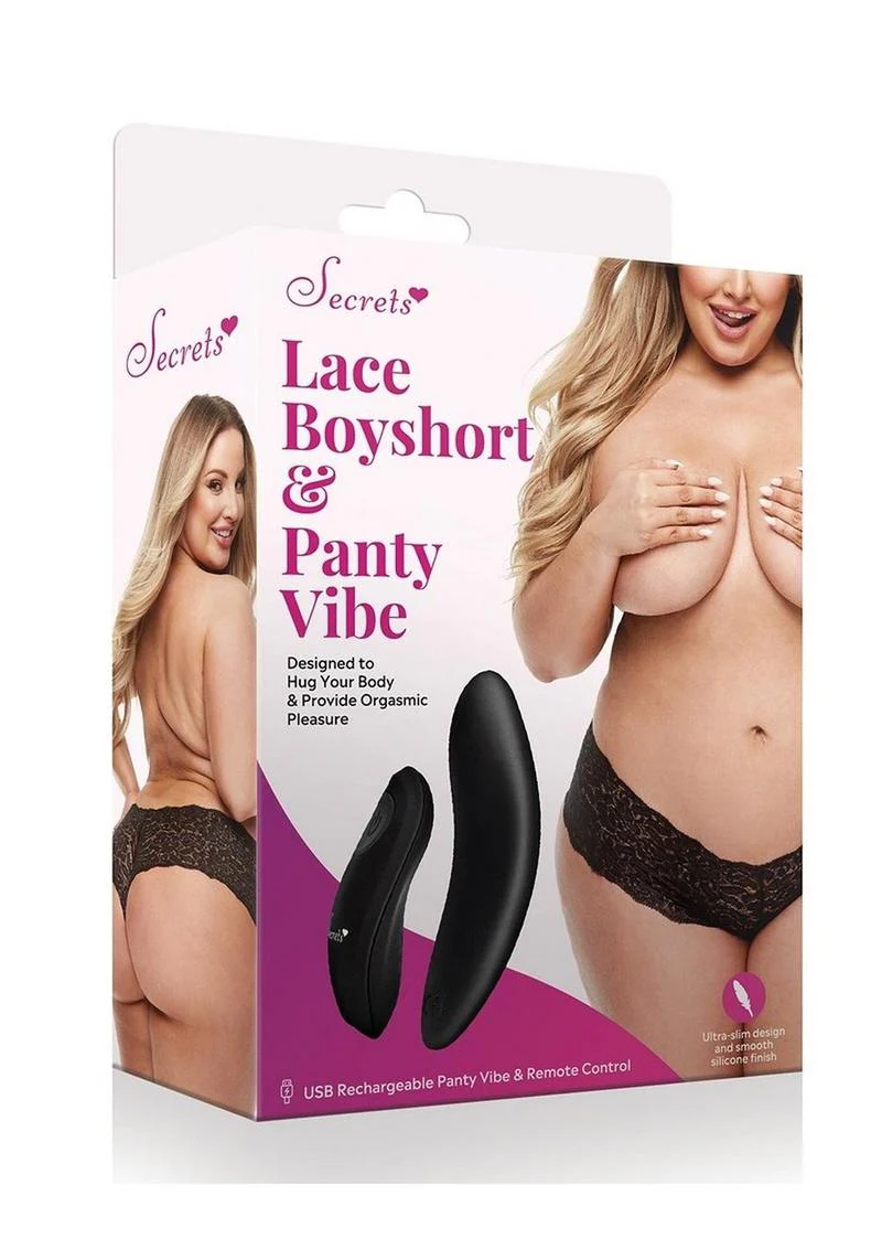 Secrets Lace Boyshort And Rechargeable Panty Vibe with Remote - Image 5