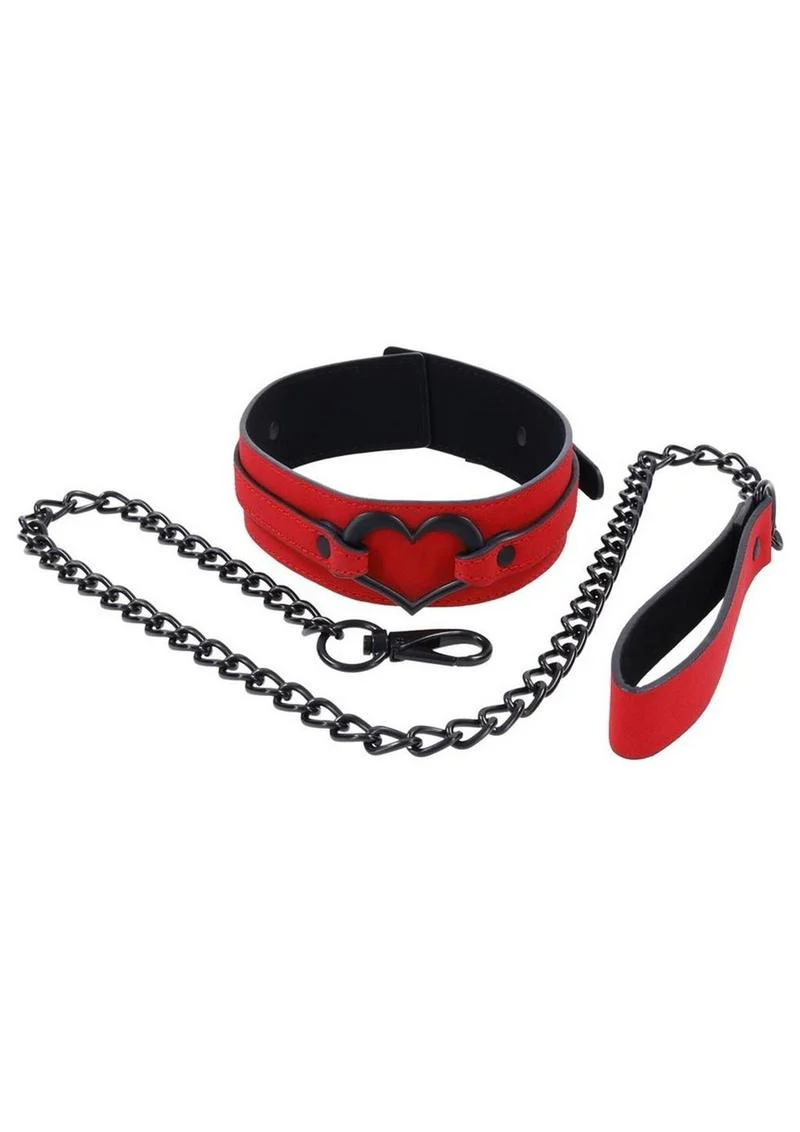Sex And Mischief Amor Heart Collar and Leash Red And Black Restraint - Image 2