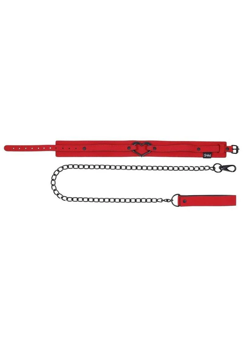 Sex And Mischief Amor Heart Collar and Leash Red And Black Restraint - Image 3