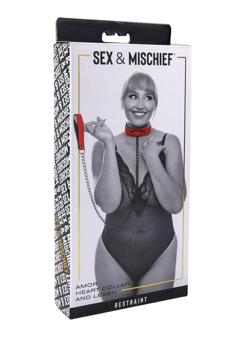 Sex And Mischief Amor Heart Collar and Leash Red And Black Restraint - Image 4
